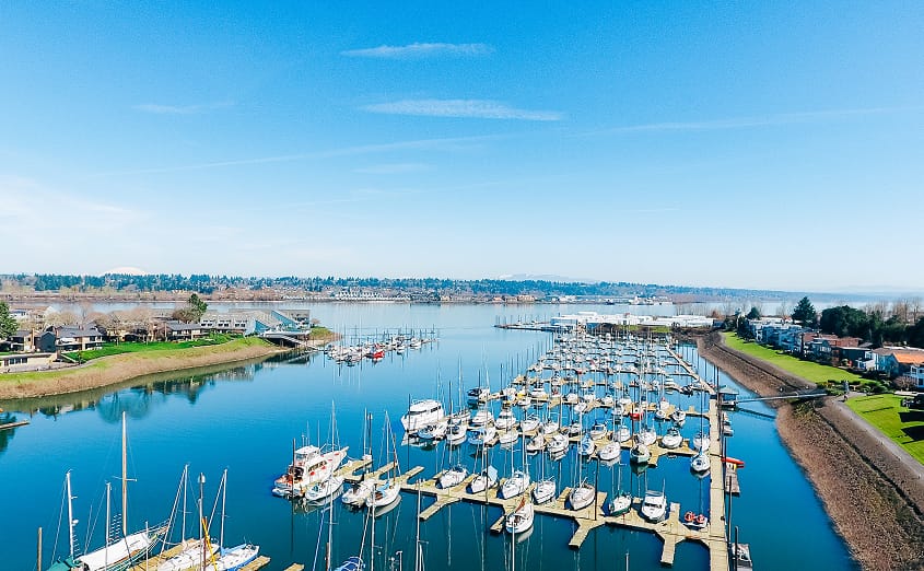 Ariel View of Sail Bots at Hayden Bay Marina in Portland Oregon