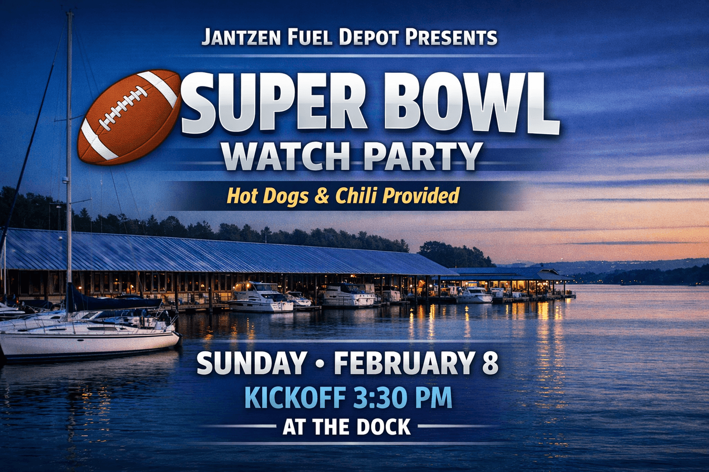 Super Bowl Watch party at Jantzen Bay