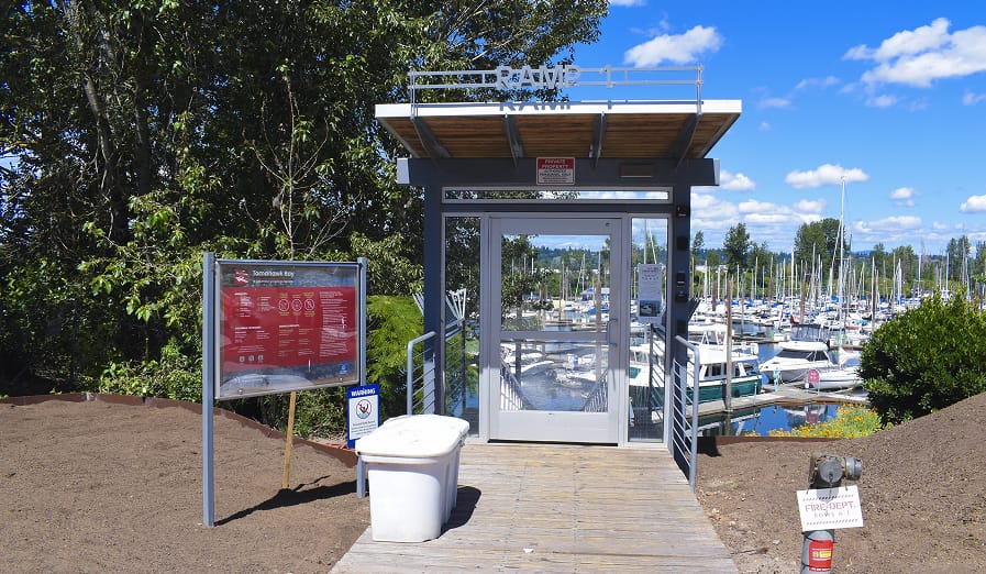 Access Controlled security gate leading to the docks at Tomahawk Bay Marina on Hayden Island in Portland Oregon
