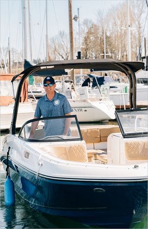 Boater Enjoying a sunny day at Tomahawk bay Marina in Portland Or.